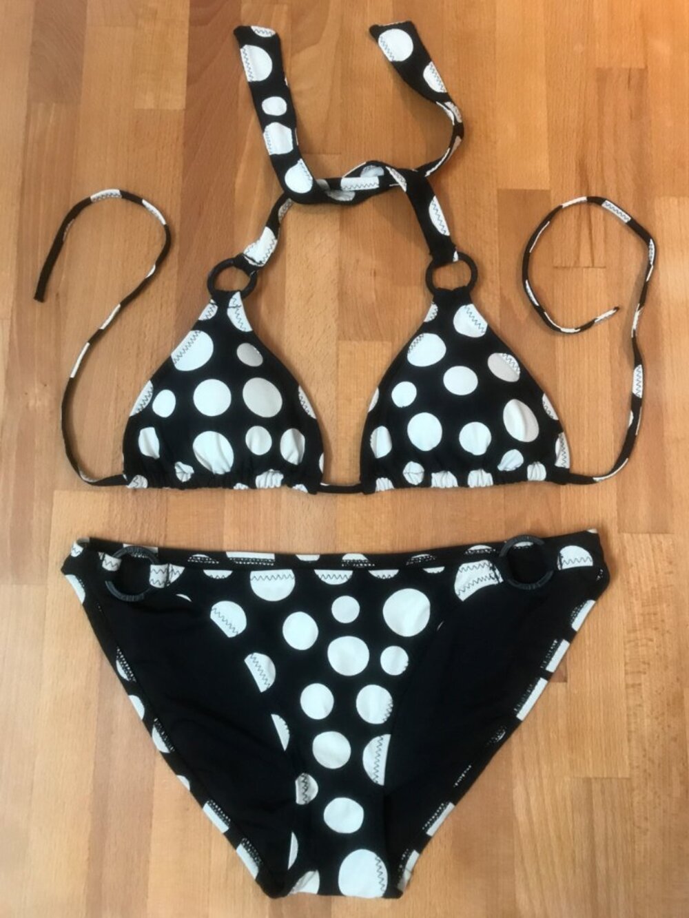 DKNY Vintage Black & White Polka Dot Bikini Classic Retro S Two Piece Swimsuit
